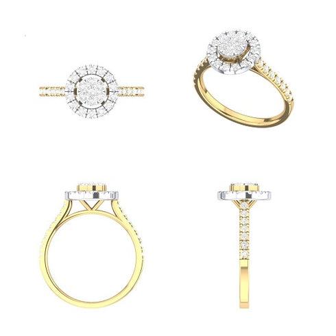 Round Cut Diamond Bridal Split Shank Cluster Engagement Ring